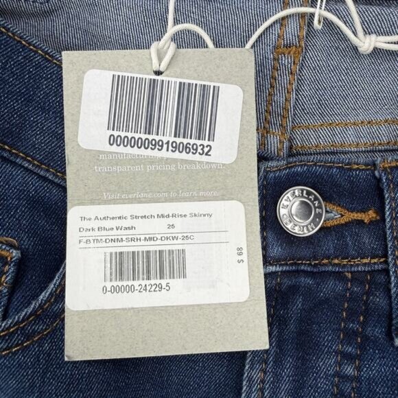 NWT EVERLANE The Authentic Stretch Mid-Rise Skinny In Dark Blue Size 25 Ankle - Picture 4 of 7